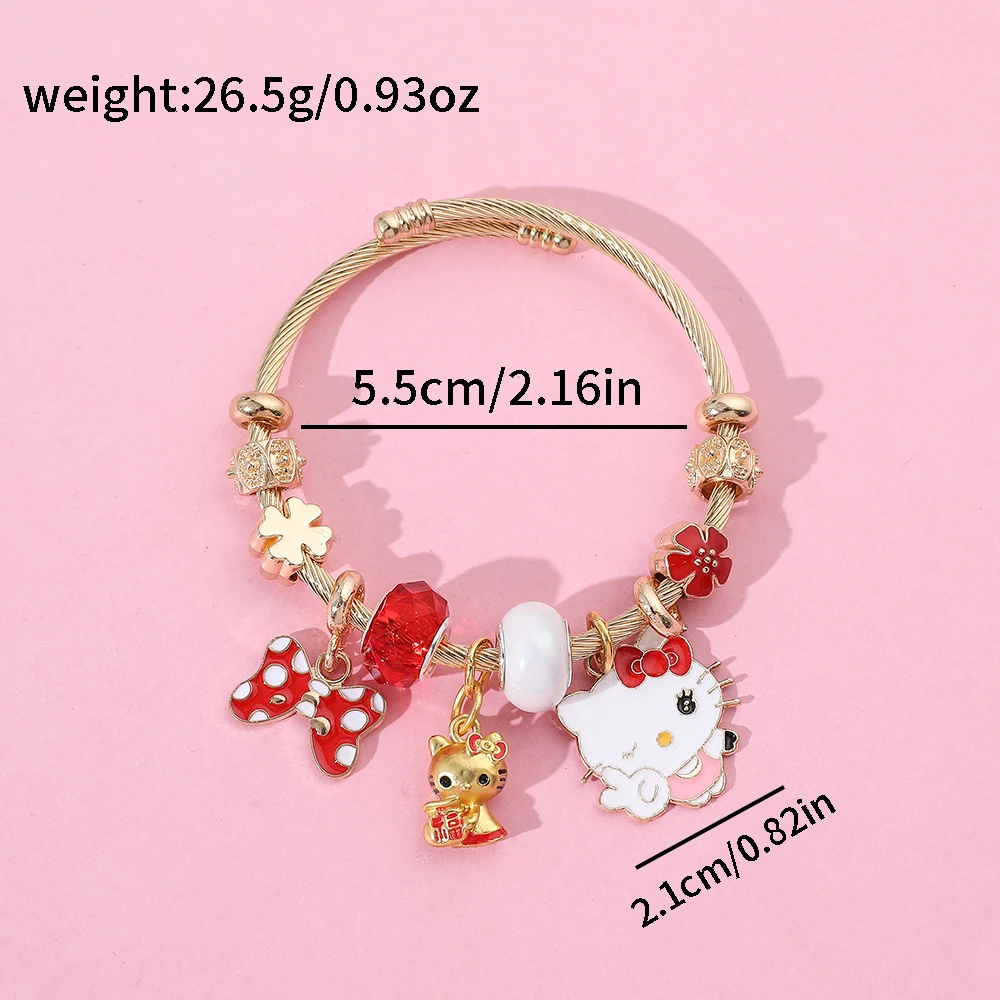 Fashionable Sanrio series cute Hello Kitty red bow pendant DIY beaded versatile bracelet