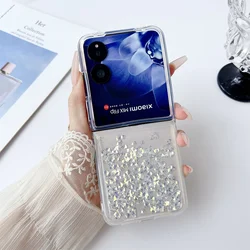 Luxury 3D Diamond Gradient Quicksand Clear Rugged Case - Shockproof Folding Protective Cover for Xiaomi MIX Flip (Clear Silver)