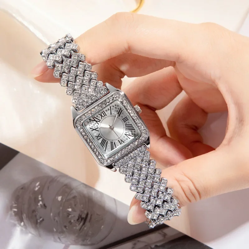Women's Fashion Square Watches Diamond Gold Alloy Strap Luxury Ladies Quartz Wristwatches Female Clock Bracelet Party Watch