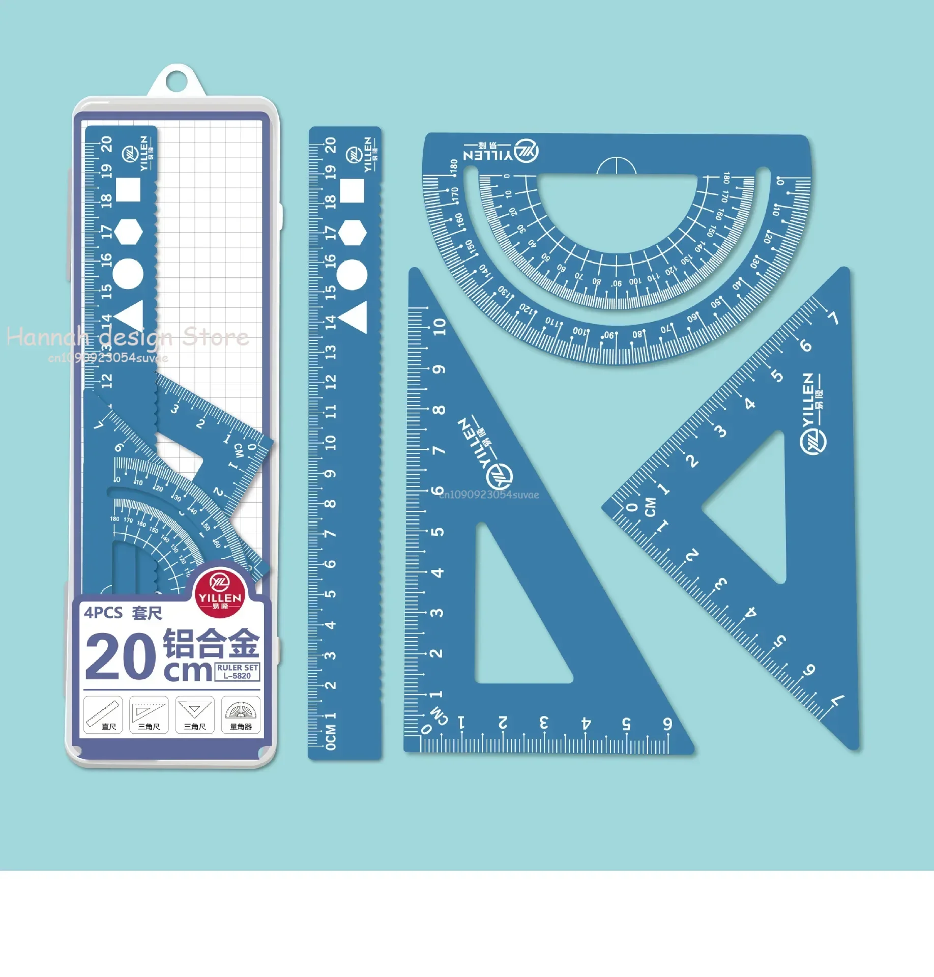 Aluminium Ruler Set Metal/Plastic/Soft Geometry Maths Drawing Compass Stationery Rulers Mathematical 4Pcs/Set School