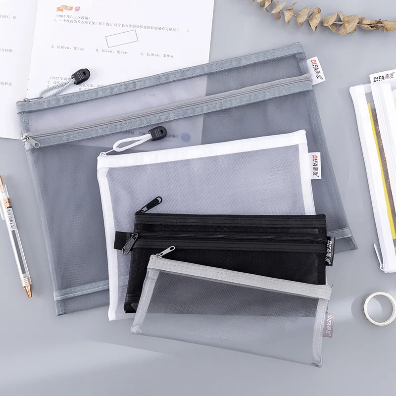 

A4 Thickened Document Bag Zipper Bag Nylon Mesh Bag Translucent Mesh Bag Test Paper Data Storage Bag A6 Small Pen Bag