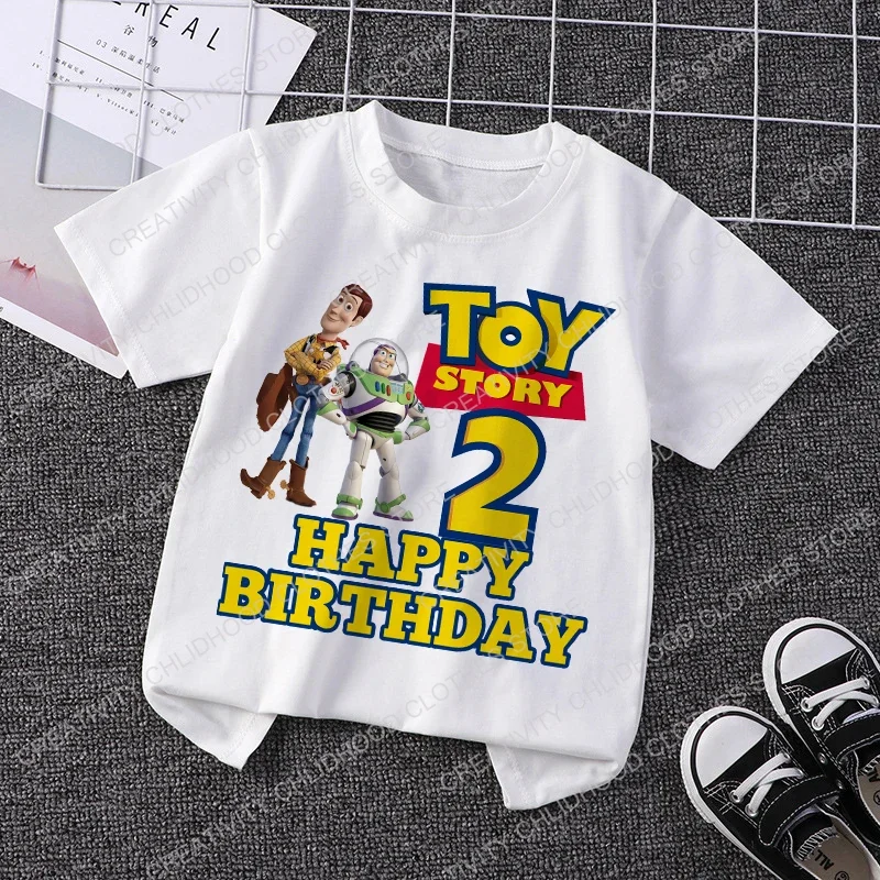 Toy Story Children T-Shirt Birthday 1-12 Woody Buzz Lightyear Disney Clothes Kawaii Anime Cartoons Kids Boy Girl Casual T Shirts 2