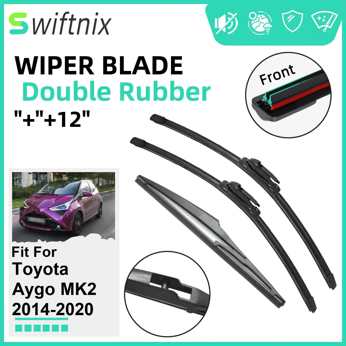 

Двойные резиновые автомобильные дворники для Toyota Aygo MK2 2014-2020, стеклоочистители, резиновые автомобильные аксессуары 2016 2017 2018 2019 2020