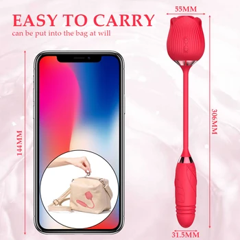 Rose Sucking Vibrator 10 Speed Clit Sucker Nipple Oral Stimulator with Telescopic Vibrating Dildo Masturbation Sex Toy for Women 6