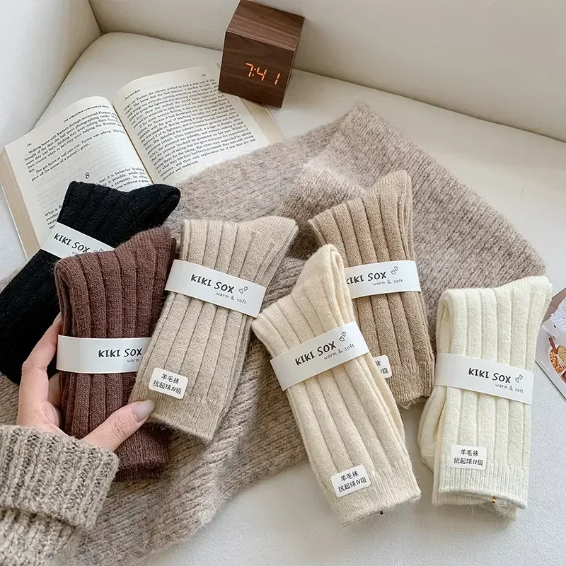 

Colored Mesh Winter Pile Explosive Coffee Wool Female Tube Socks Japanese Medium Drawstring Imple