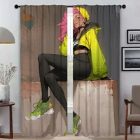 Curtains Child Room Street Punk Girl Window Curtain for Room 2 Panel Home Interior Curtains Tulle for Bedroom Shades Partition 1