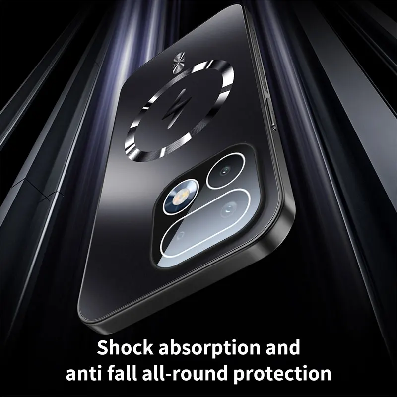 Premium Magnetic Case with Camera Lens Protection and Wireless Charging Compatibility - Matte Shockproof Bumper Back Cover