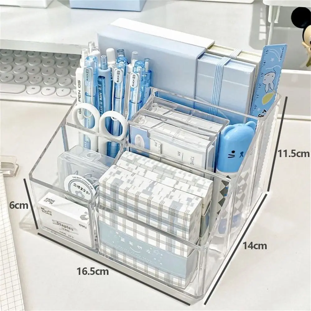 Desk Pen Holder Pen Stand Transparent Stationery Organizer 5-Grid Acrylic Pencil Storage Box Cosmetic Organizer