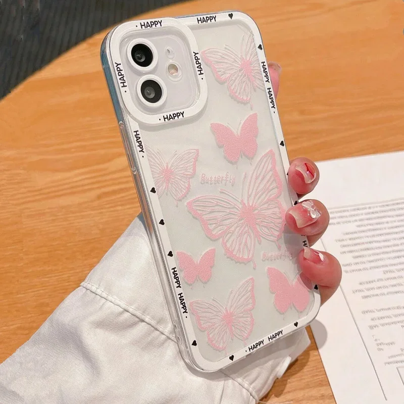 thumbnail image 1 of Funda de teléfono con patrón de mariposa rosa para iPhone 16, 14, 13, 12, 11, 15 Pro Max, 7, 8 Plus, XS, XR, X, SE 2022, funda suave con borde personalizado, 1 of 5