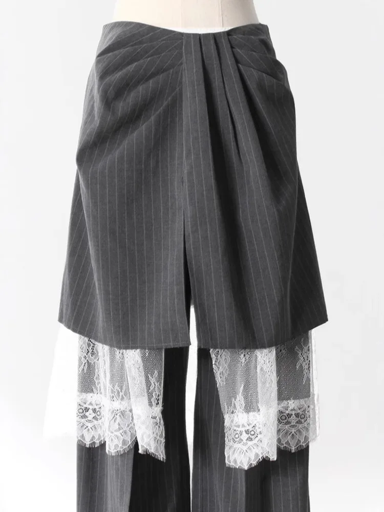 ZMEENNA Gray Stripe Patchwork Skirt Gauze Pants 2 Piece Sets For Women 2025 Spring Fashion Female New Elegant Pants ZM616 6