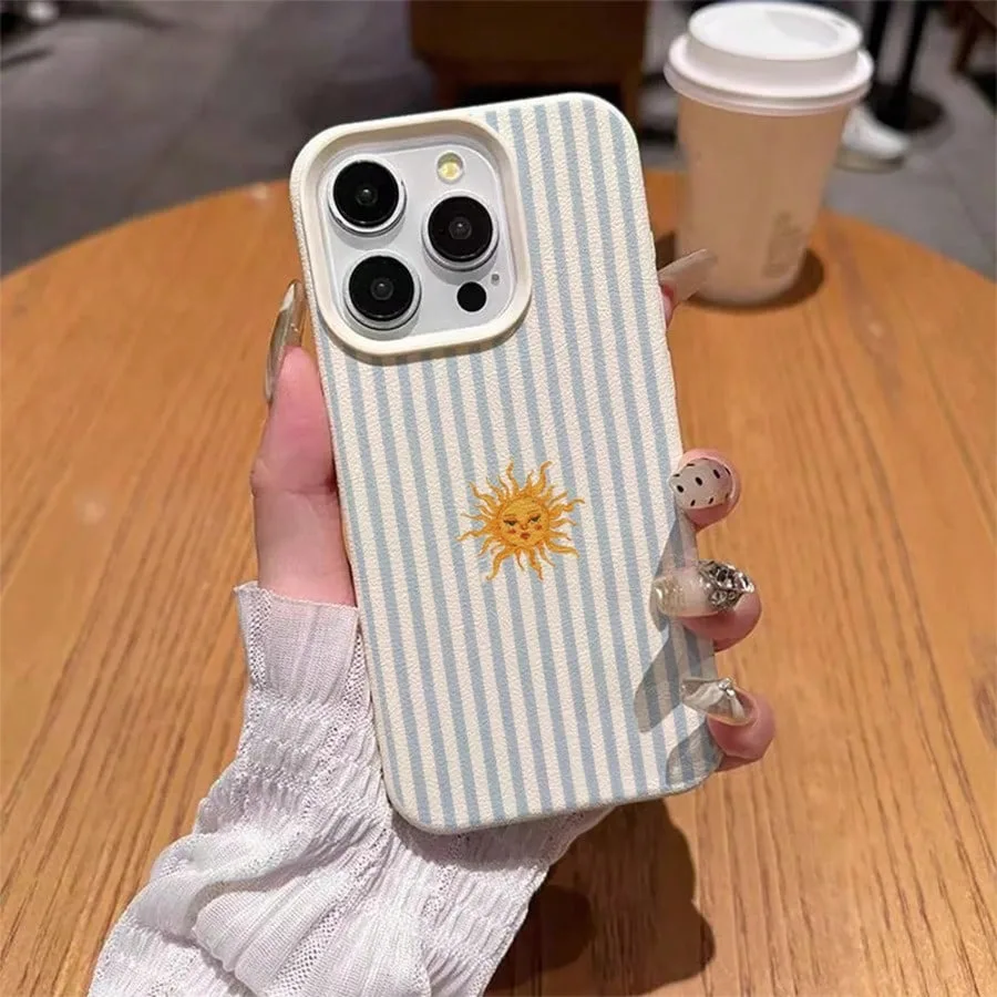Light Blue Striped Sunflower Pattern Phone Case