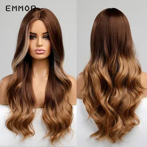 Парик Emmor синтетический с эффектом омбре, термостойкие натуральные волосы с длинными волнистыми волосами, от коричневого чёрного до светлого цвета для косплея, повседневный для женщин