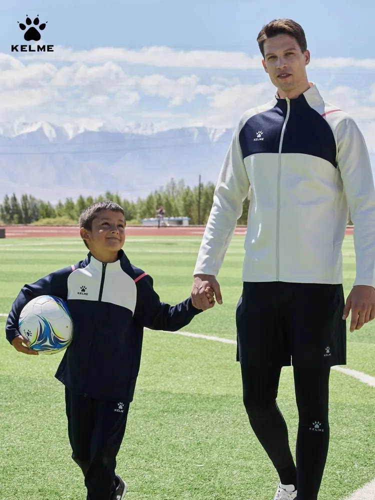 Kelme Football Training Knitted Jacket For Men's Spring Printed Stand Up Collar Cardigan Sports Coat Children's Sportswear sports jacket