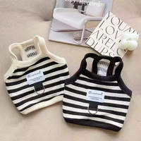 Vêtements d'été pour chiots, gilet rayé pour petits chiens, Bichon Frise, confortable, noir, col licou, vêtements pour animaux de compagnie avec anneau en D 2