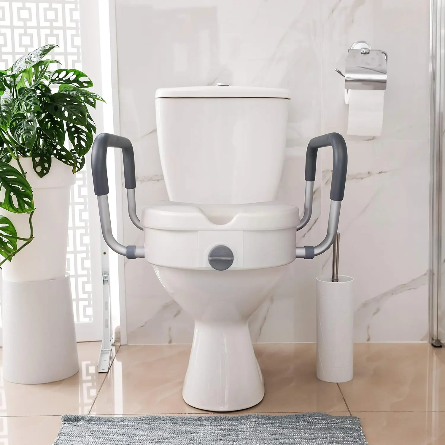 Toilet booster elevated raised raiser seat cushion with handrail for Patients elderly disable 6