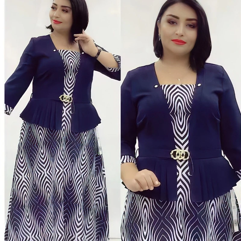 

XL-5XL African Plus Size Dresses for Women Autumn Elegant African Half Sleeve Print Long Maxi Dress With Coat Christmas Dress