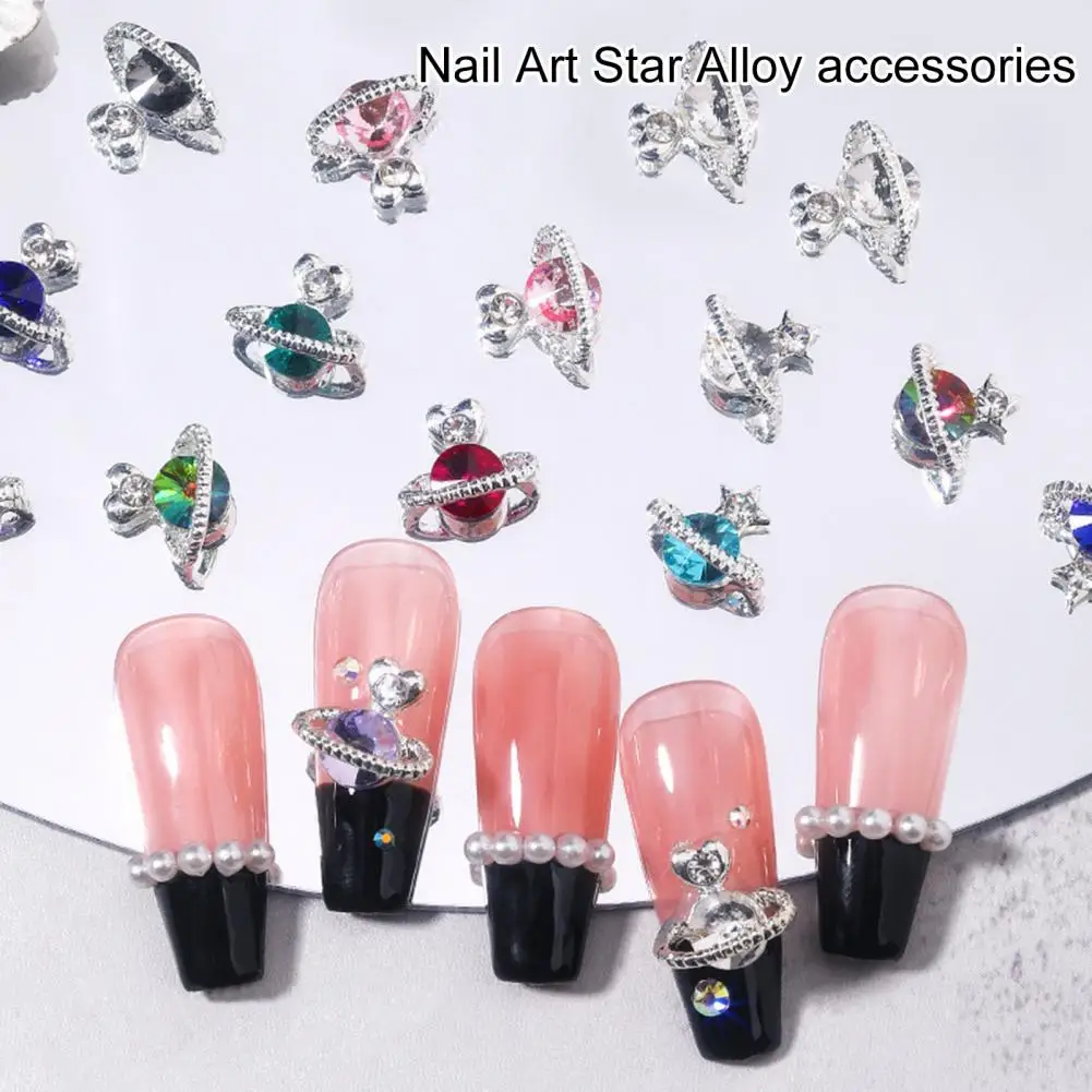 

10Pcs Nail Art Decor Heart 3D Planet Design Rhinestone Nail Charm Glittering DIY Cubic Zirconia Nail Art Jewelry Manicure Decor