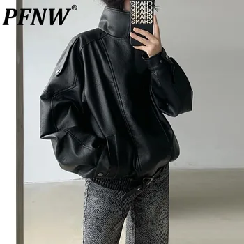 PFNW Giacca in pelle PU 2025 Primavera Moto Autunno Manica lunga Tinta unita Darkwear Cappotto da uomo 1