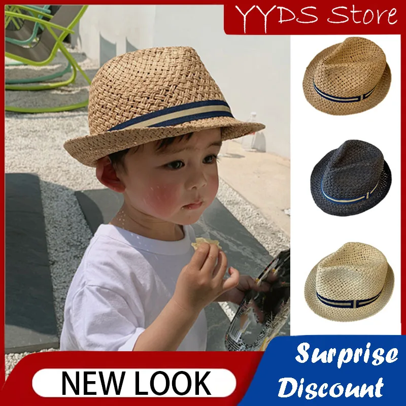 Summer Children's Straw Hat Ins Hand-woven Panama Straw Hat Travel Sunshade Sunscreen Beach Hat Boys and Girls British Top Hat