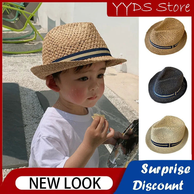 

Summer Children's Straw Hat Ins Hand-woven Panama Straw Hat Travel Sunshade Sunscreen Beach Hat Boys and Girls British Top Hat