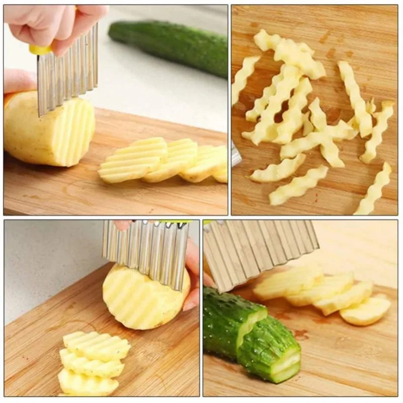Crinkle Cut Tool, Stainless Steel Wavy Chopper Tool, Safe Durable Fruit and Vegetable Potato Slicer French Fry Crinkle Cutter