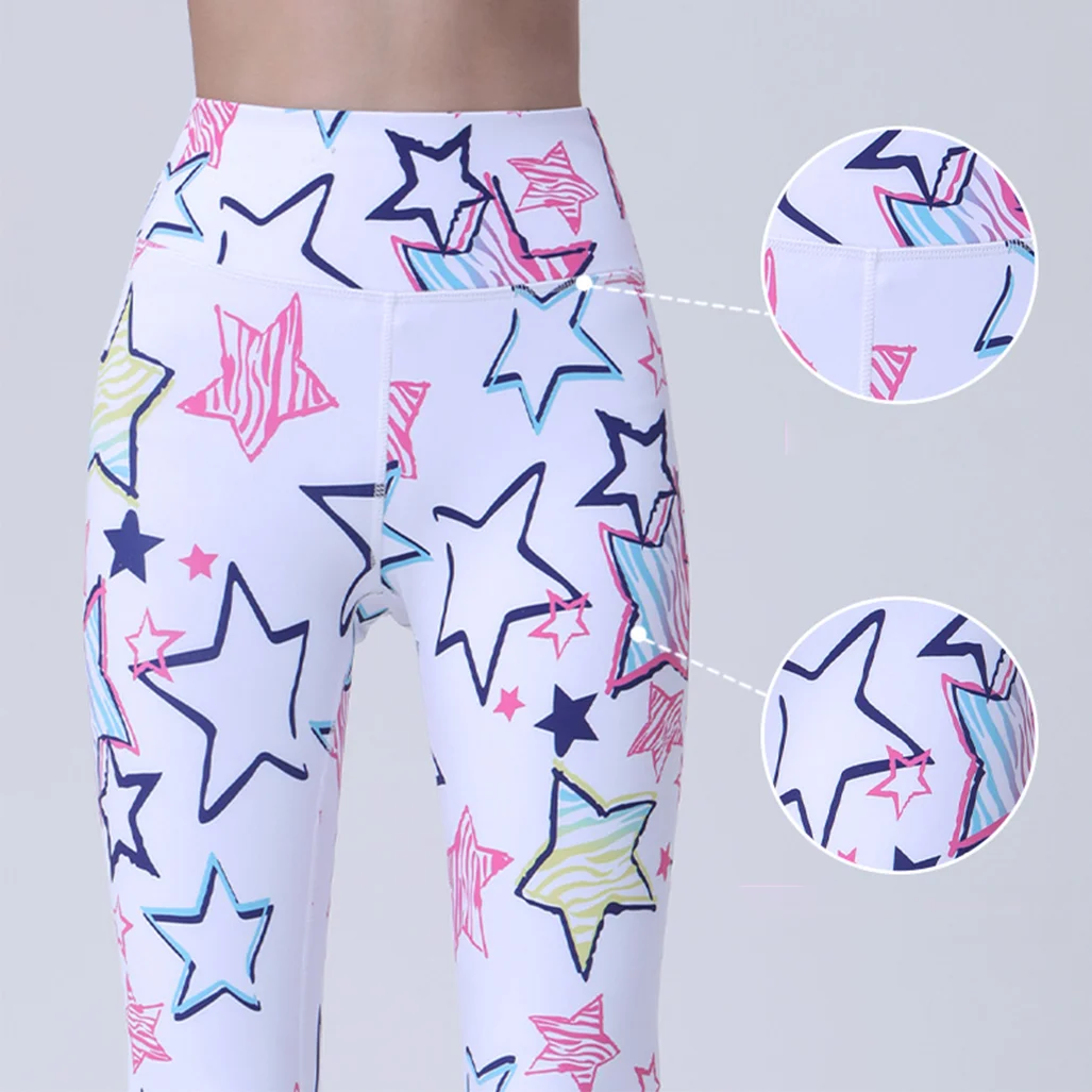 Flower Star Girls Yoga Leggings Dance Skate High Elasticity Children Sports Pants Breathable Fitness Printed Animal Tights