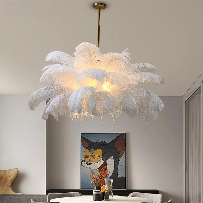 

Modern Ostrich Feather LED Pendant Lights Nordic Feather Decor Ceiling Chandelier Bedroom Living Room Hanging Lamp Fixtures