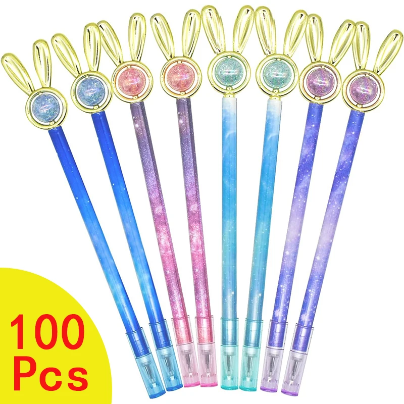 

100Pcs Cute Rabbit transfer beads Cartoon Gel Pen Creative Liquid Gel Ink Rollerball Pen Novelty Design School Stationery