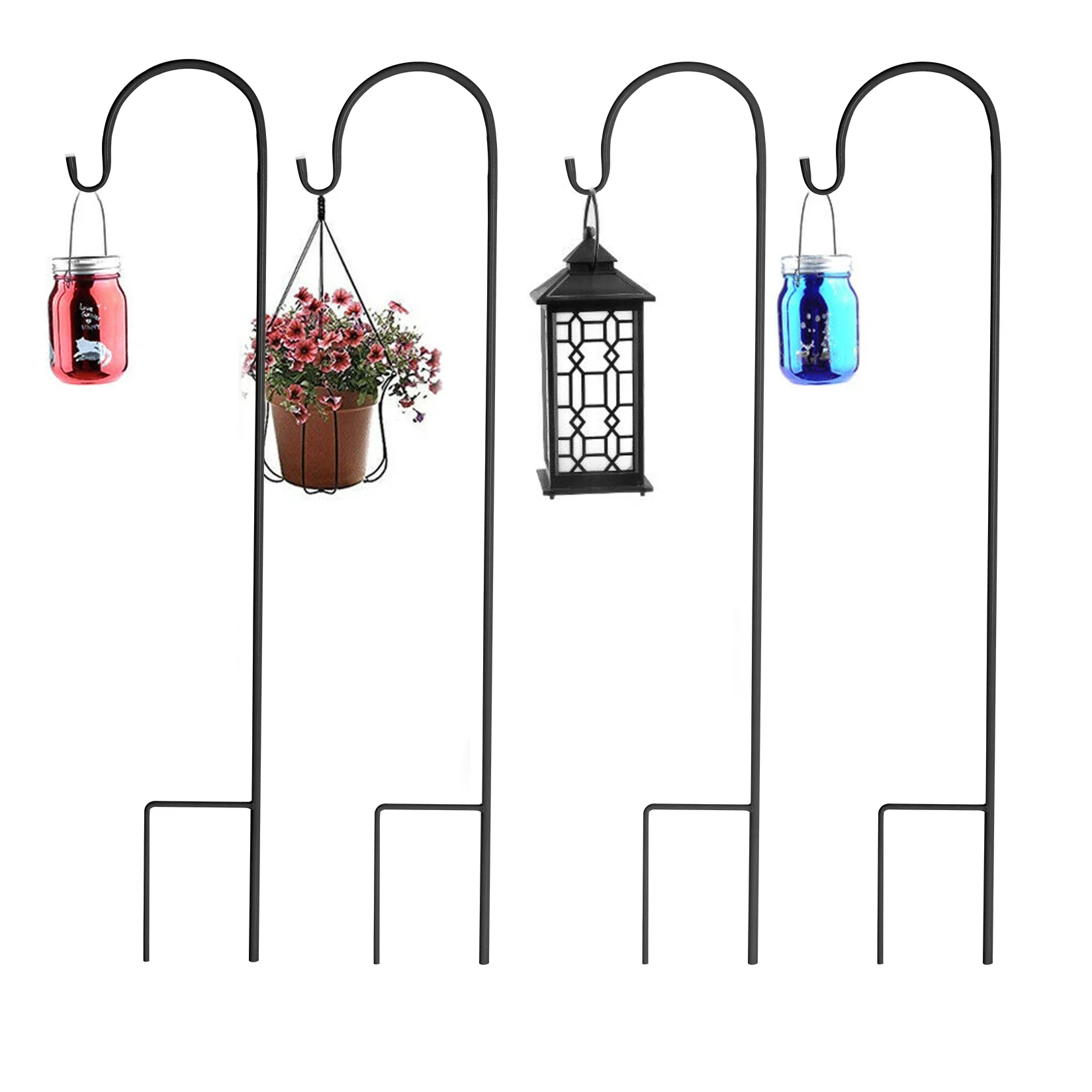 8PCS 90cm Metal 8 Heavy Duty Garden Shepherd Crook Hooks Lantern Stand Bird Feeder