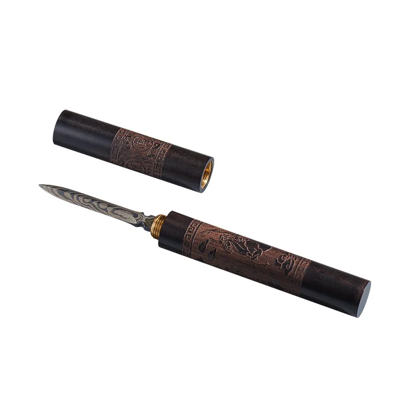 Damascus Tea Knife Pattern Steel Tea Needle Black Sandalwood Set Pry Accessories Pu'er Cake Opening Knife tea cutter,tea needle set