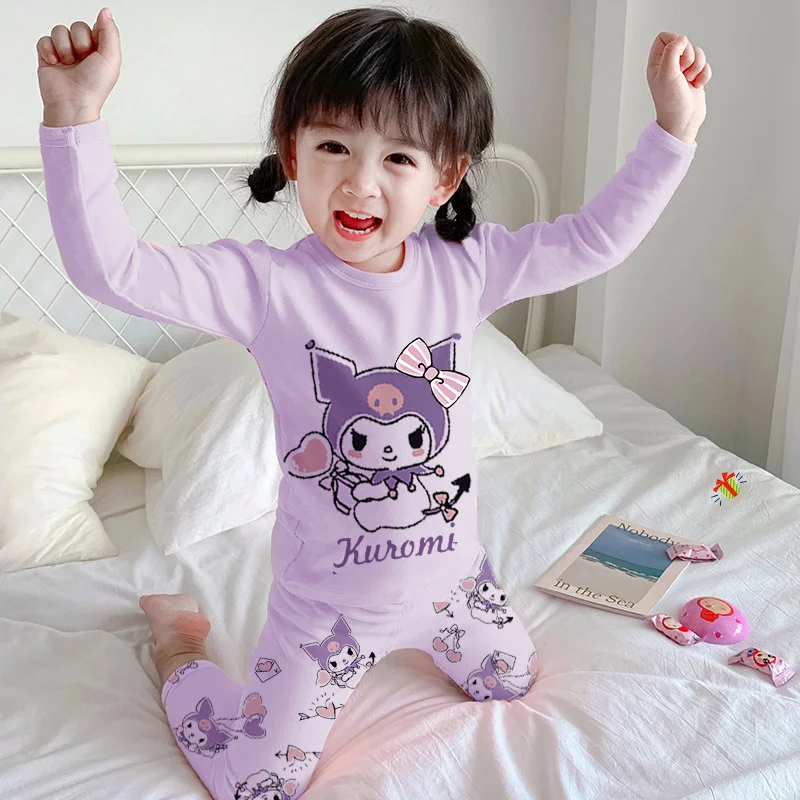 

Children Kuromi Kawaii Sanrio Anime Long Sleeve Shirt Pajama Pants Cute Cartoon Baby Cotton Underwear Clothing Toys for Kids