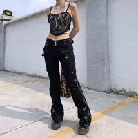 Dark Punk Y2k Grunge Low Waist Emo Jeans Mall Gothic Women Black Patchwork Electro Pants Fashion Streetwear Alt Clothes - Image 4