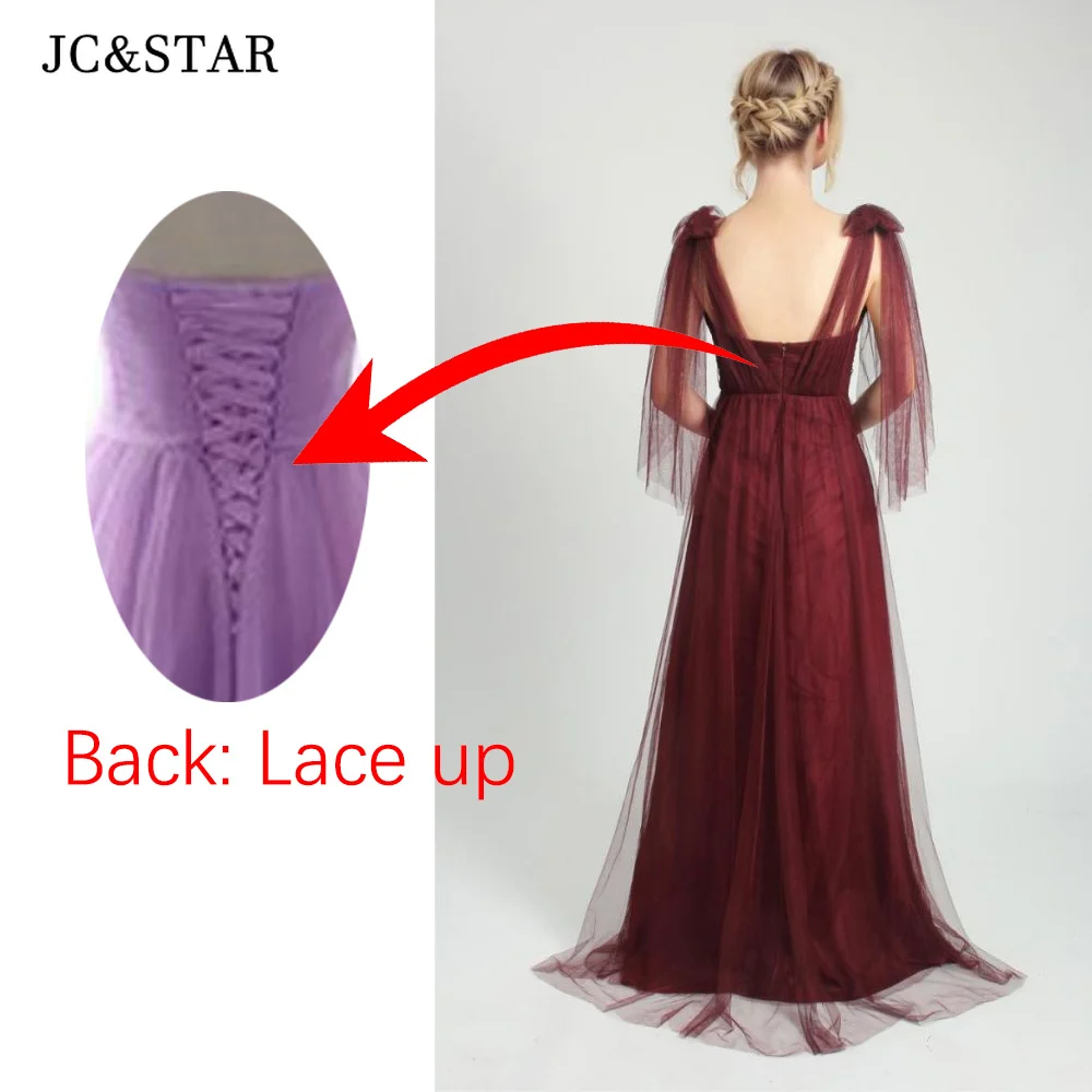 Burgundy Tulle Bow Bridesmaid Dresses Long ElegantGarden Wedding Party Gown Convertible Multiple Wearing Styles Vestido De Gala