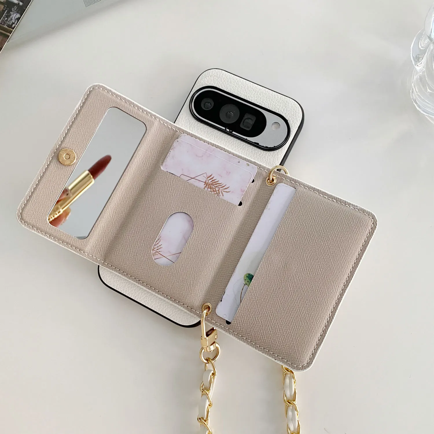 Polka Dot Lychee PU Leather Phone Card Holder Lanyard Case