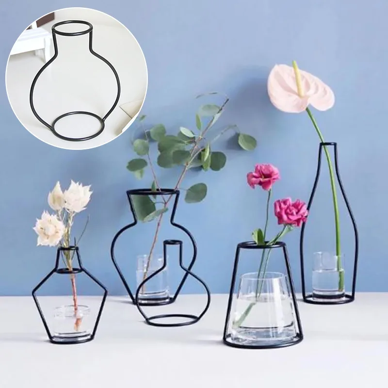 Żelazo Retro wazon druciany suszony układ świeży kwiat żelazny rzemiosło artystyczne styl skandynawski kreatywne ozdoby stojak na roślinę doniczkową dekoracja wazonu