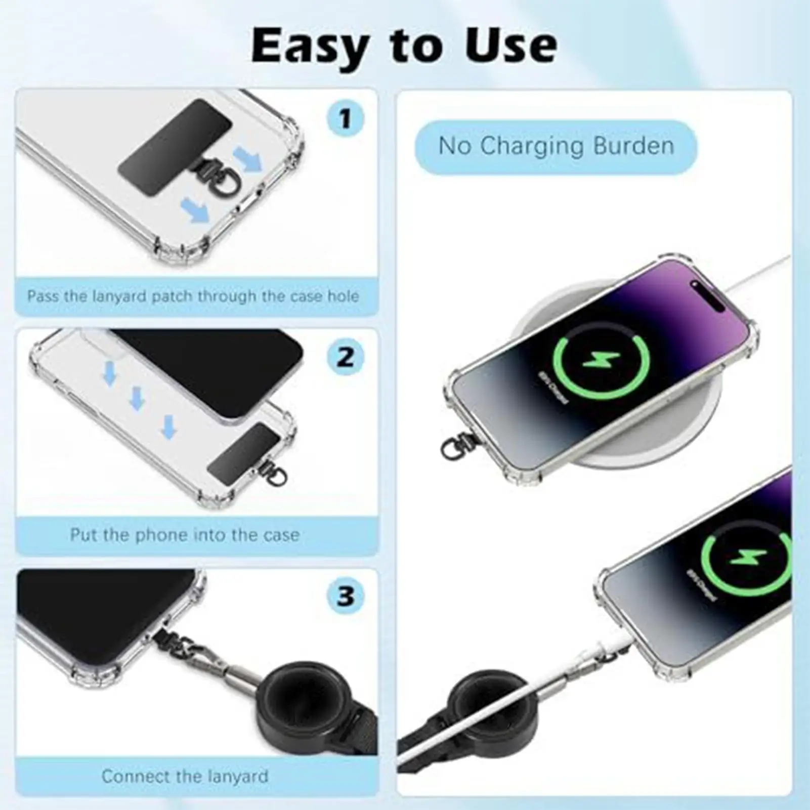 Retractable Anti-Theft Phone Lanyard with Locking Carabiner & 360° Rotating Hook