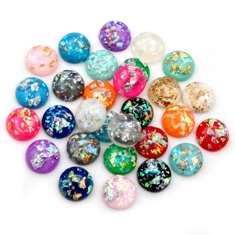 Neue Mode 40 stücke 12mm 8mm 10mm Mix Farben Gebaut-in metall folie Flache rückseite Harz cabochon Cameo