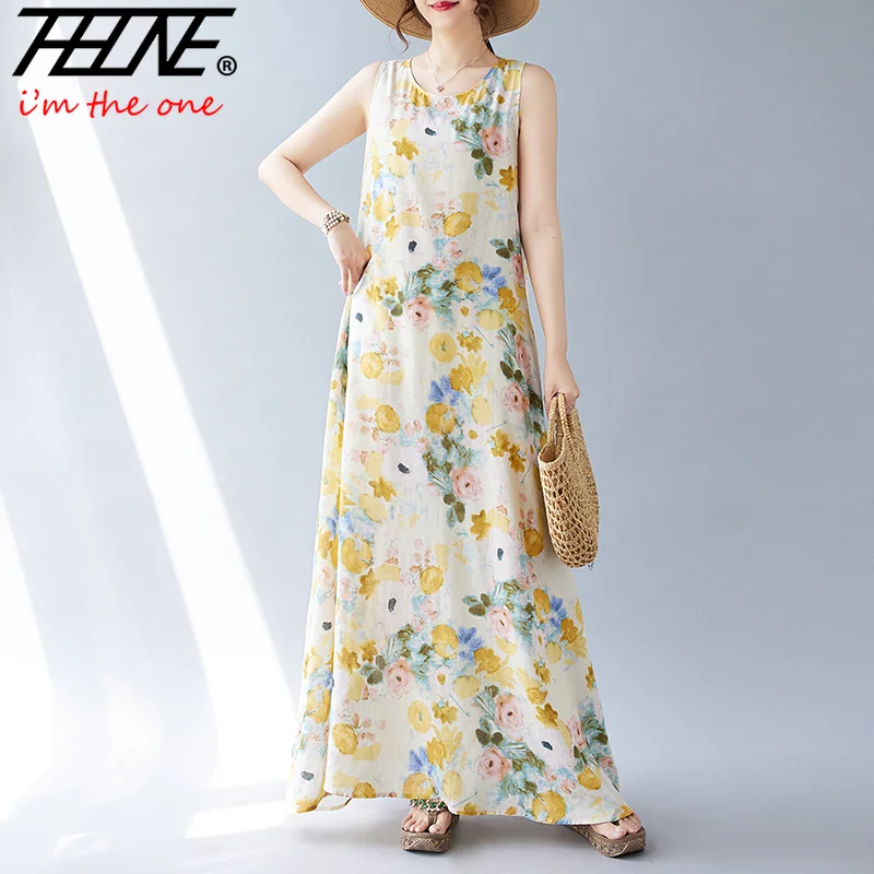 Oversize Summer Print Loose Women Robe Cotton Dress Sleeveless Casual Beach  Style Long Ladies Vestidos Para Mujer Womens Dresses - AliExpress 200000345