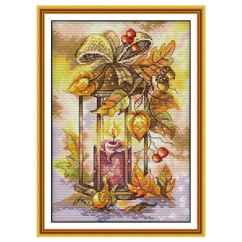 Cross Stitch Kit Four Season Lantern Pattern Counted Cross Stitch Set DIY 11CT 14CT Stamped DMC Cross-stitch Kit Embroidery Needlework