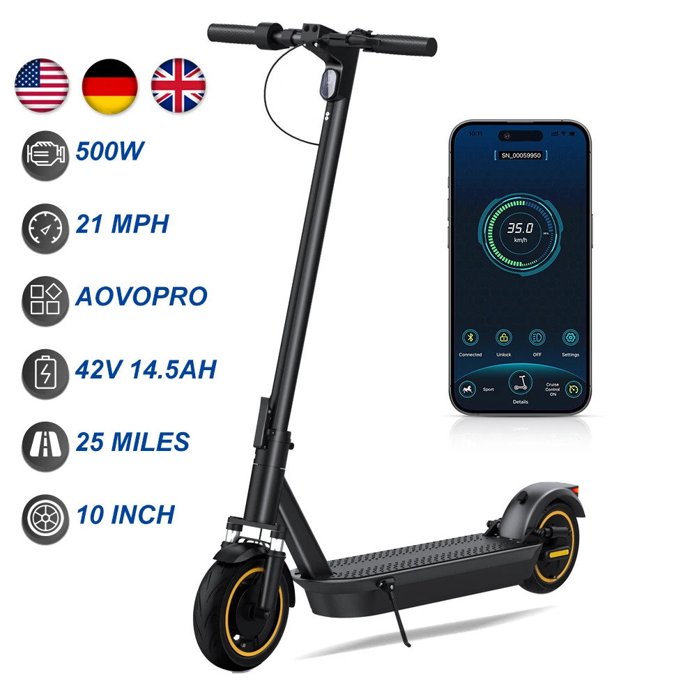 AOVOPRO ESMAX Electric Scooter 500W 40km/h Adult Electric Scooter Smart APP Double Shock Absorbing Foldable