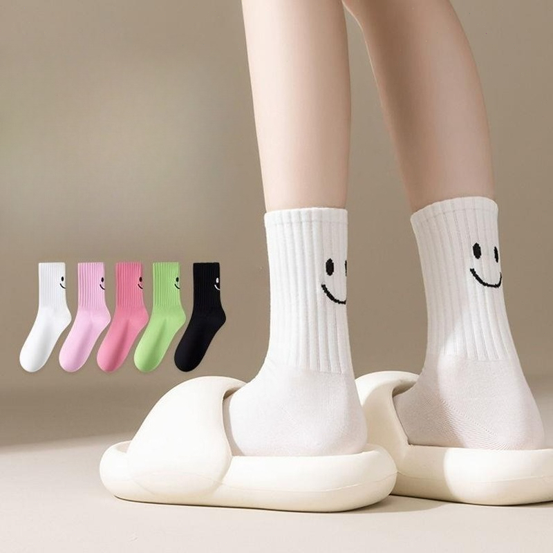 5 pairs of versatile women's spring autumn mid length socks cute simple comfortable casual women's long socks