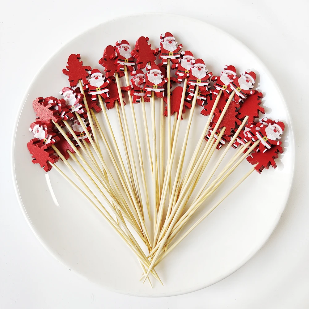 100 Stück Weihnachts-Einweg-Bambusspieße Santa Xmax Baum Obst Gabel Buffet Dessert Cocktail Sticks Weihnachtsdekoration 2024 – Detail 8