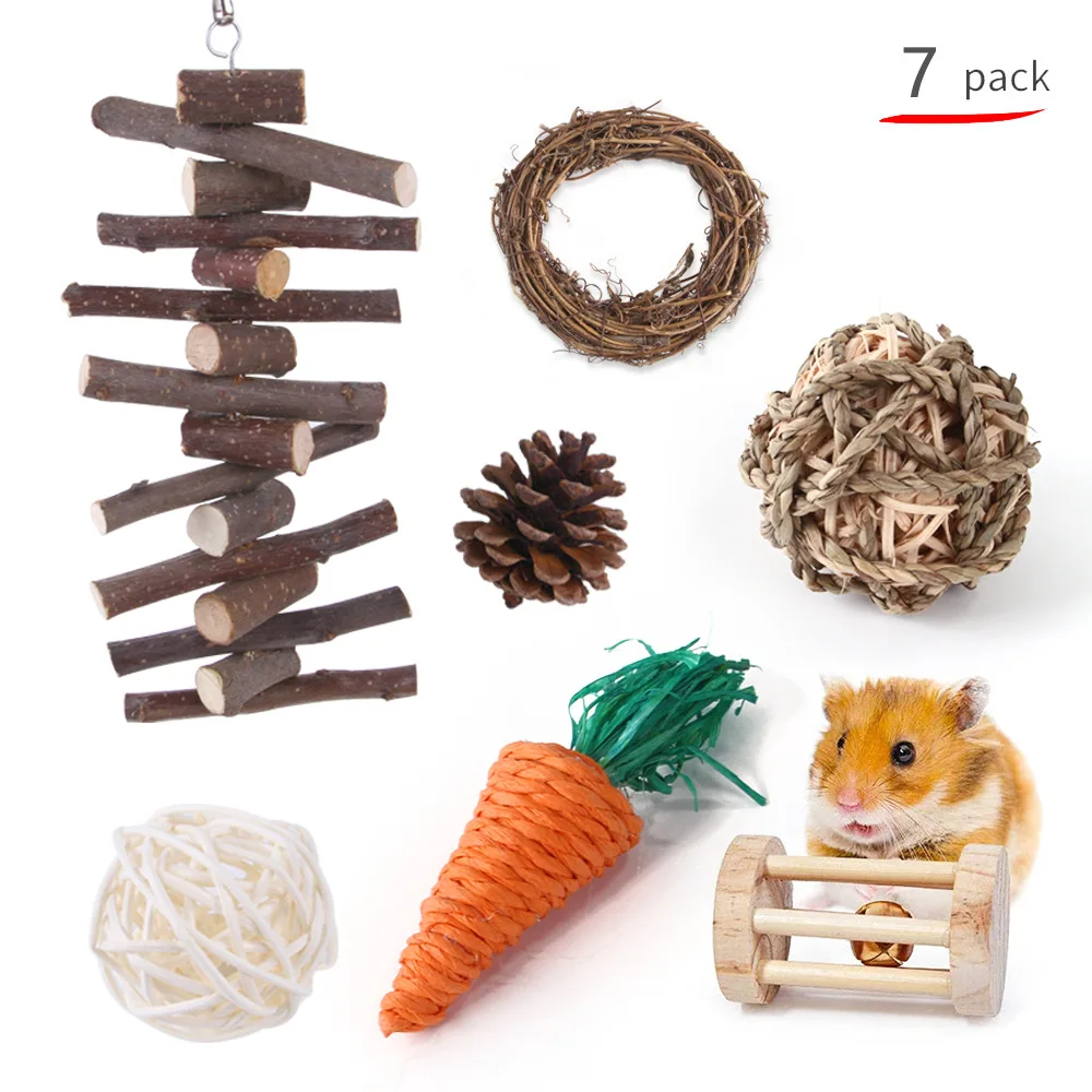 Small Animal Playset: Wooden Toys for Hamsters, Rabbits, and Guinea Pigs