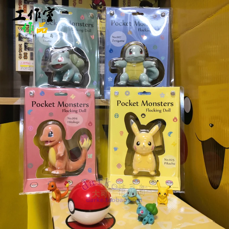 

Pokemon Action Figures Pikachu Bulbasaur Squirtle Charmander Plush Flocking Doll Collection Ornamnets Children's Gifts