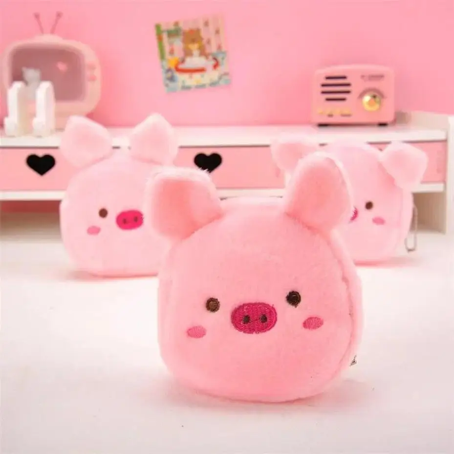 1 Pcs Cute Little Pink Pig Bag, Children's Plush Coin Purse Creative Cute Girl Storage Portable Coin Bus Card Bag