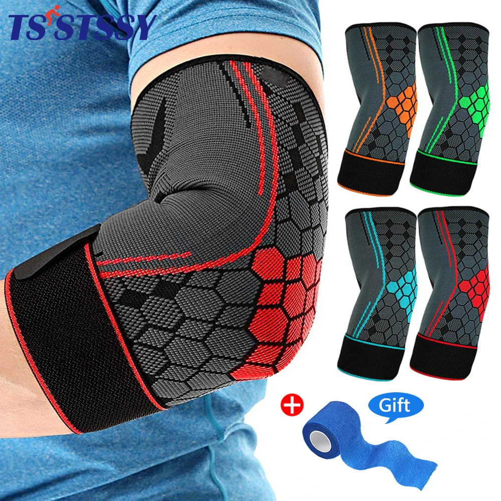 

Sports Adjustable Elbow Compression Brace Elbow Support Sleeves with Strap Men Women Workout Weightlifting Tennis Golfers Elbow