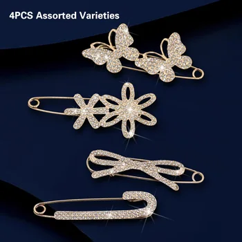 4Pcs/Set Women' Pin Brooch Elegant Opal Butterfly Bow Flower Brooch Exquisite jewelry Accessories Brooch Set 1