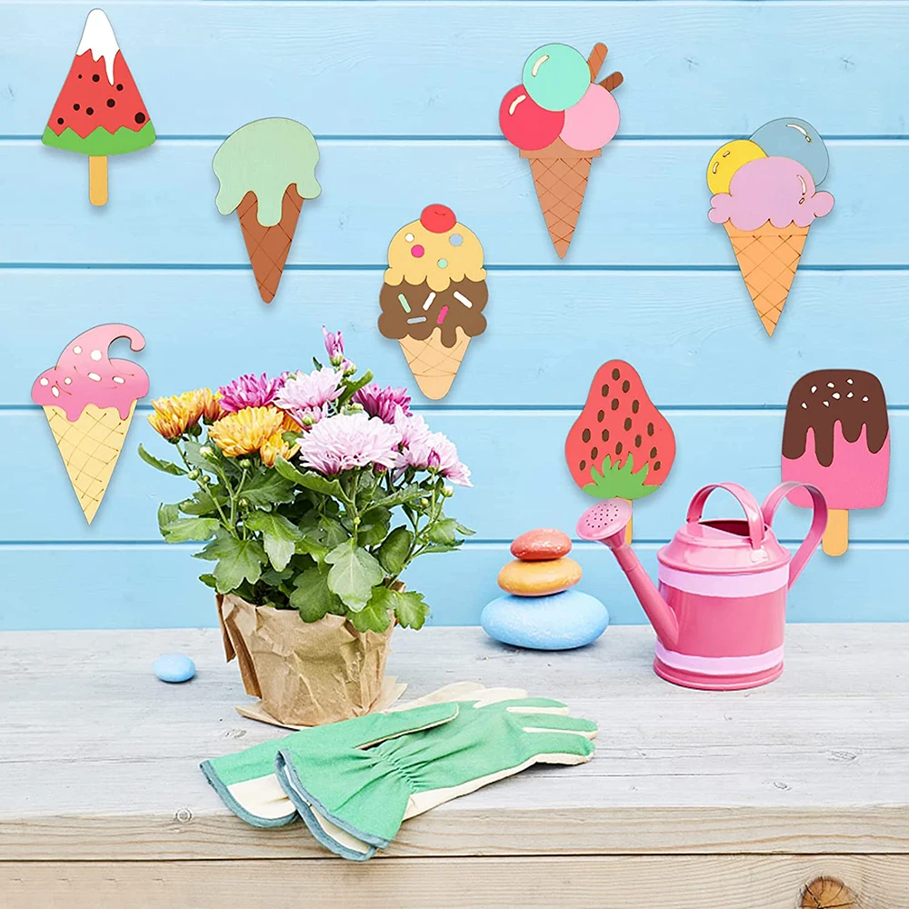 40PCS 8 Styles Unfinished Ice Cream Wooden Cutouts Blank Wooden Paint Crafts Kids Birthday Painting DIY Crafts Home Decoration