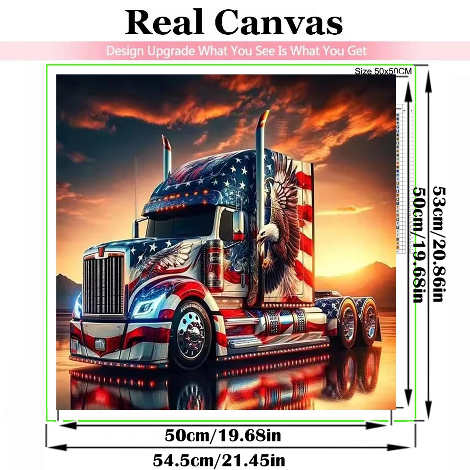 5D DIY Truck Colorful Flag Diamond Painting Set Wolf Eagle Embroidered Full Square Round Diamond Mosaic Landscape Home Decor