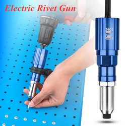Electric Rivet Gun Rivet Nut Gun Drill Pull Rivet Gun Cordless Riveting Tool Adapter with 200pcs 2.4/3.2/4.0mm Rivets